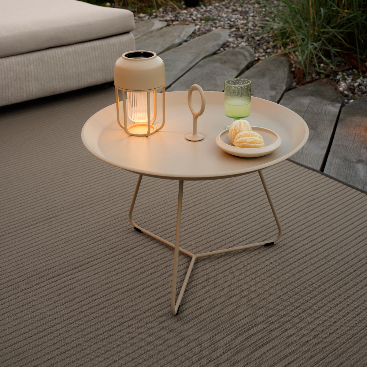 Field Outdoor Rug by Houe, showing field closeup view of outdoor rug in live shot.