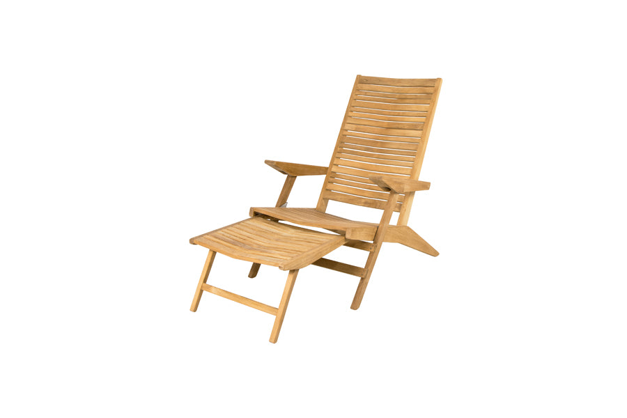 Flip Deck Chair by Cane-Line, showing angle view of flip deck chair in none/teak.