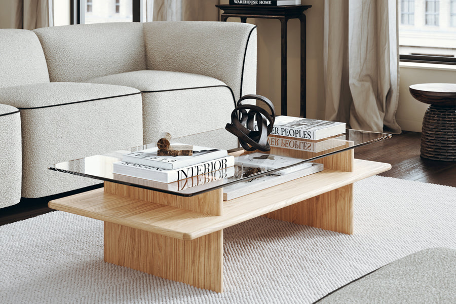 Flora Sofa by Woud, showing closeup view of flora sectional in live shot.