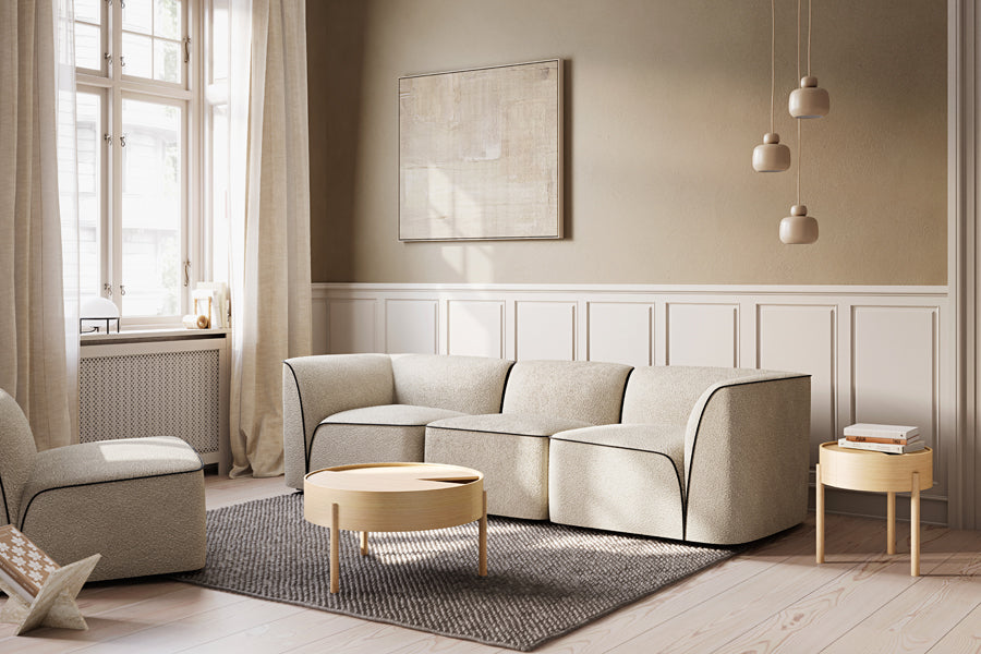 Flora Sofa by Woud, showing flora sofa in live shot.