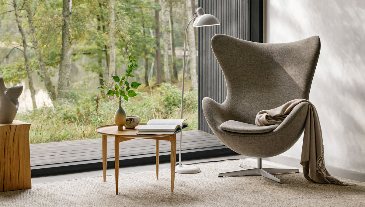 Foldable Tray Table by Fritz Hansen, showing foldable tray table in live shot.