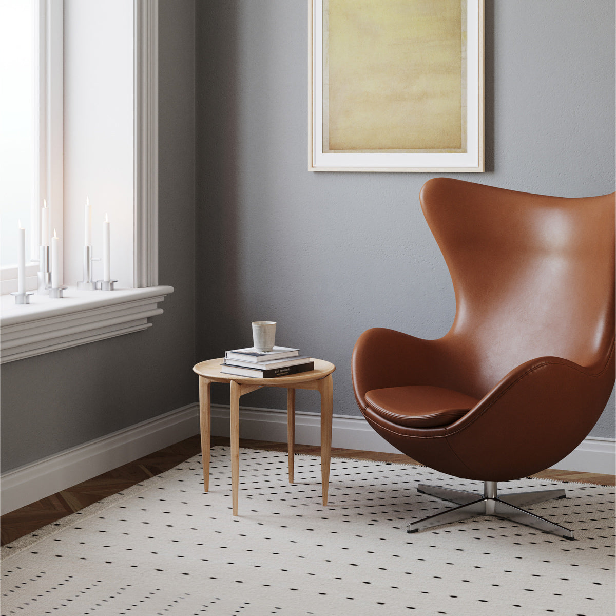 Foldable Tray Table by Fritz Hansen, showing foldable tray table in live shot.