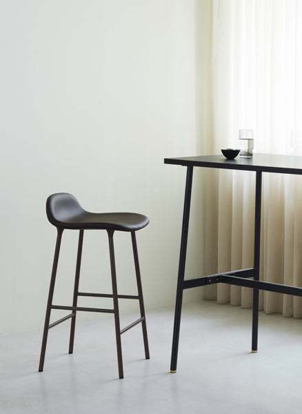 Form 30" High Full Upholstery Steel Barstool by Normann Copenhagen, showing form 30" high full upholstery steel barstool in live shot.