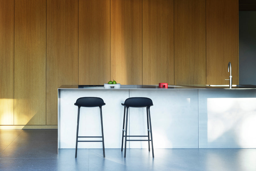 Form 34" High Barstool by Normann Copenhagen, showing form 34" high barstools in live shot.