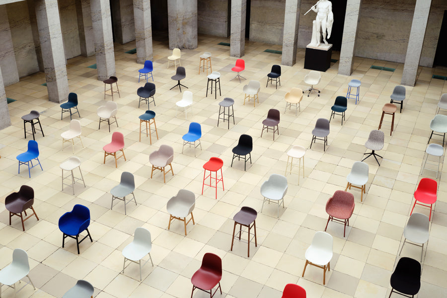 Form 34" High Barstool by Normann Copenhagen, showing form 34" high barstools in live shot.