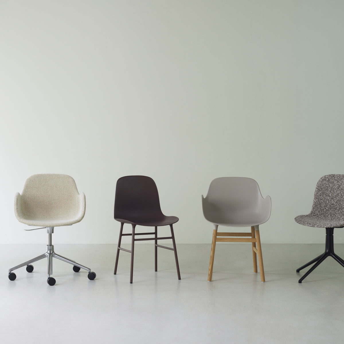 Form Full Upholstery Swivel Chair by Normann Copenhagen, showing closeup view of form full upholstery swivel chair in live shot.