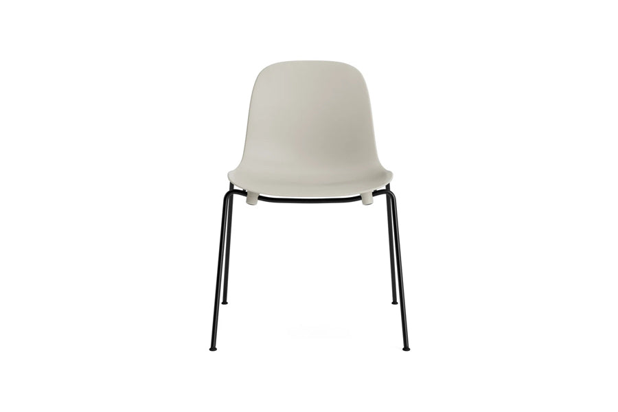 Form Stacking Chair by Normann Copenhagen, showing front view of form stacking chair in light grey plastic shell seat.
