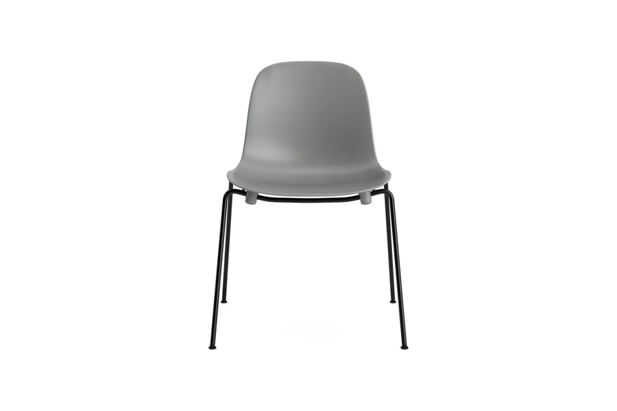 Form Stacking Chair by Normann Copenhagen, showing front view of form stacking chair in grey plastic shell seat.
