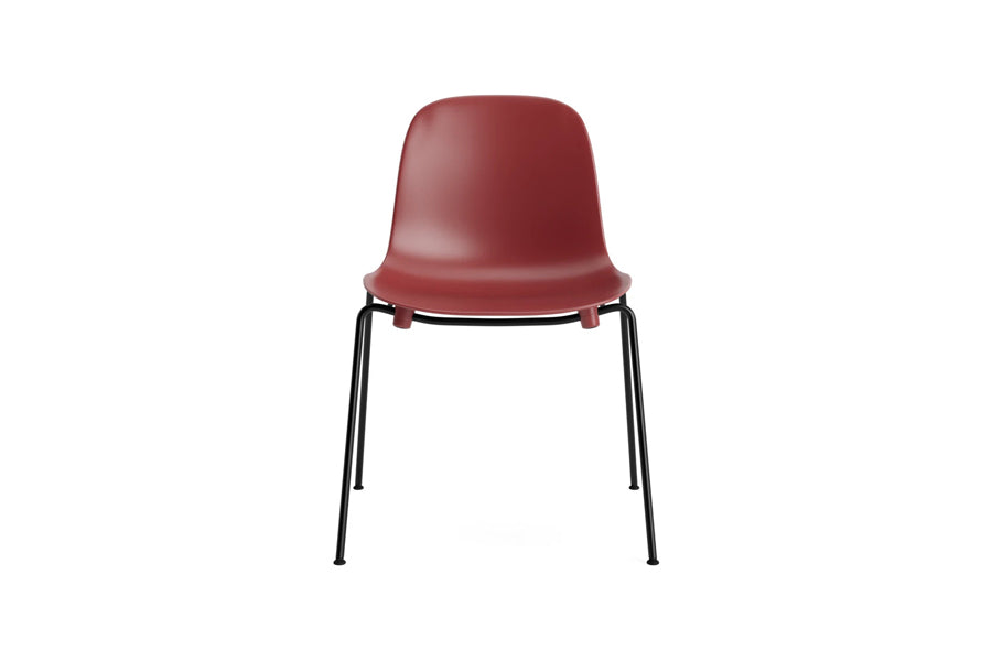 Form Stacking Chair by Normann Copenhagen, showing front view of form stacking chair in red plastic shell seat.