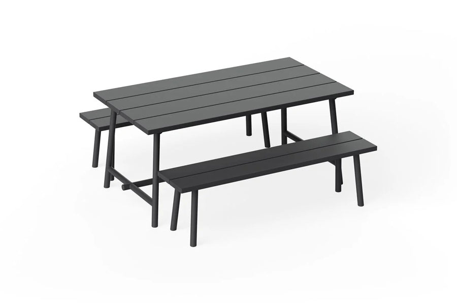 Fred's Bench by Fatboy, showing angle view of fred's benches in anthracite.