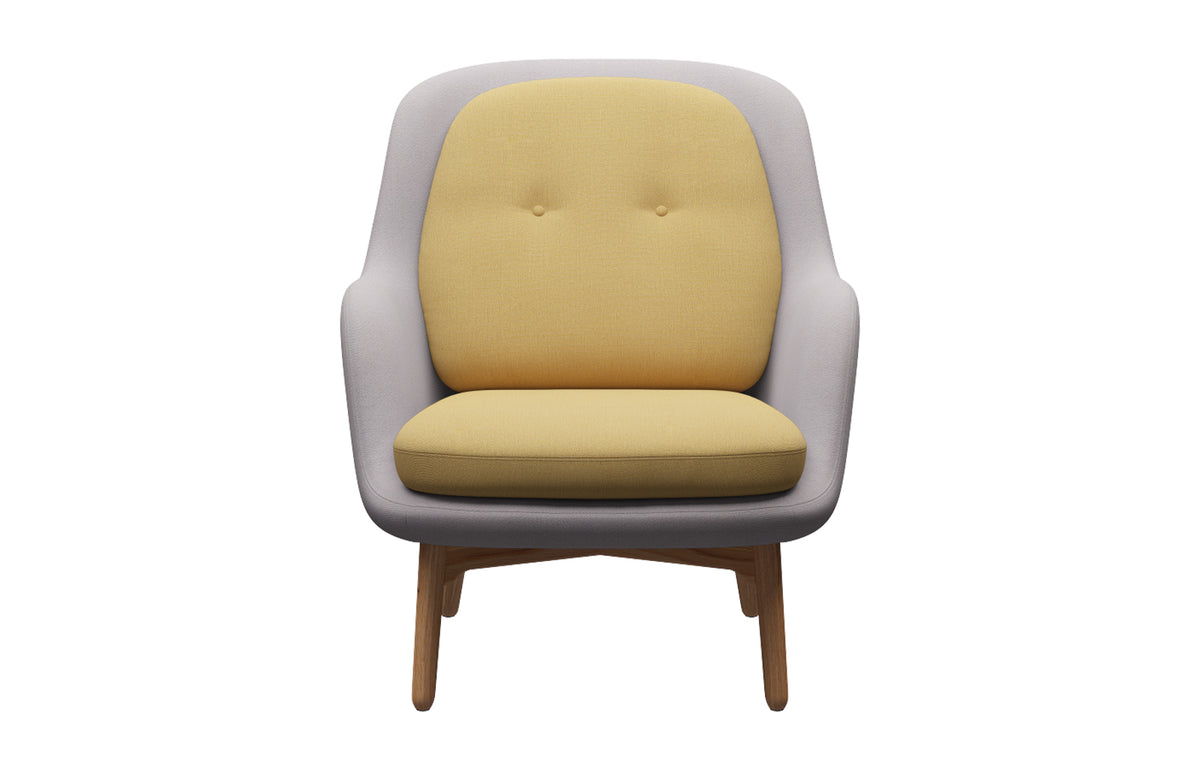 Fri Lounge Chair by Fritz Hansen - Clear Lacquered Oak Wood, Textile Category 3, Christianshavn Textile Group.