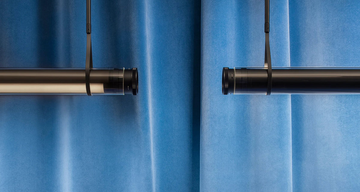 Fris Ceiling Lamp by Marset, showing closeup view of fris ceiling lamps in live shot.