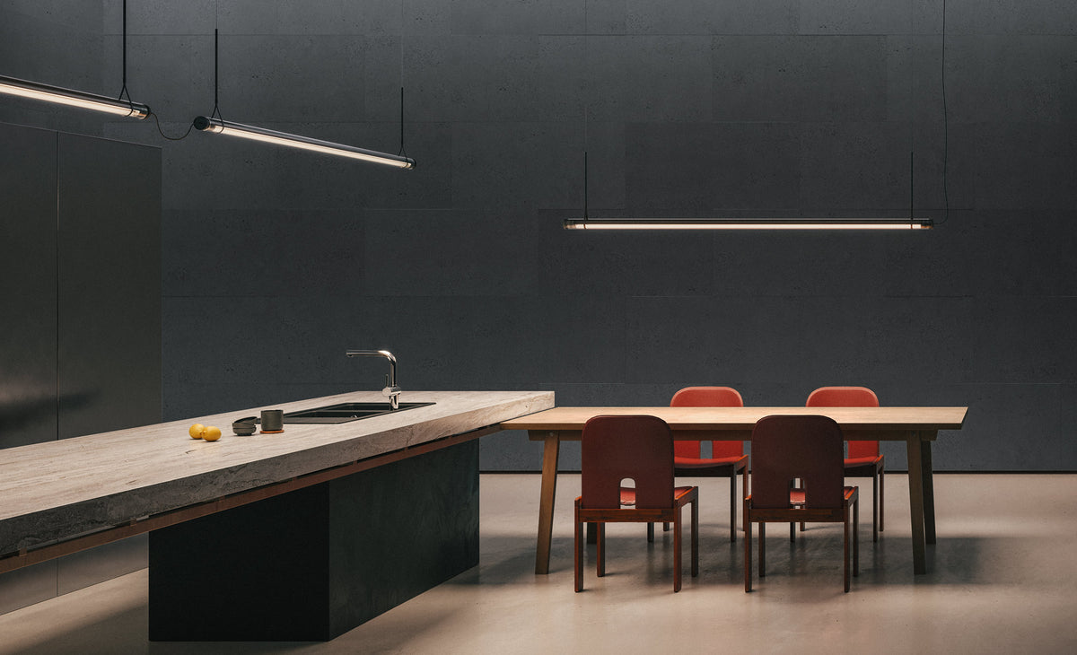 Fris Pro Pendant Light by Marset, showing fris pro pendant lights in live shot.