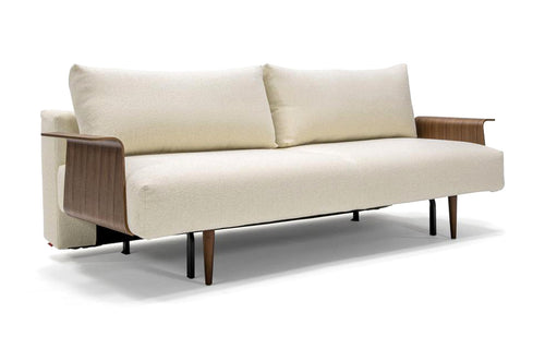 Frode Dark Styletto Sofa Bed Walnut Arms by Innovation - 531 Boucle Off White (stocked).