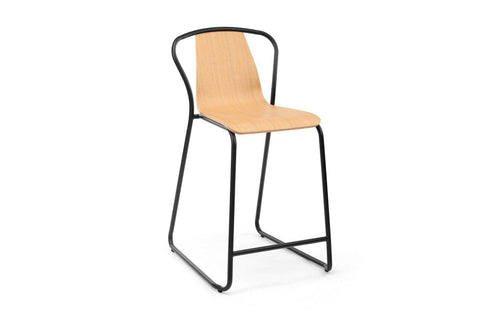 Fullerton Stool by m.a.d. - Counter, Black Metal Base with Natural Ash Wood Seat.