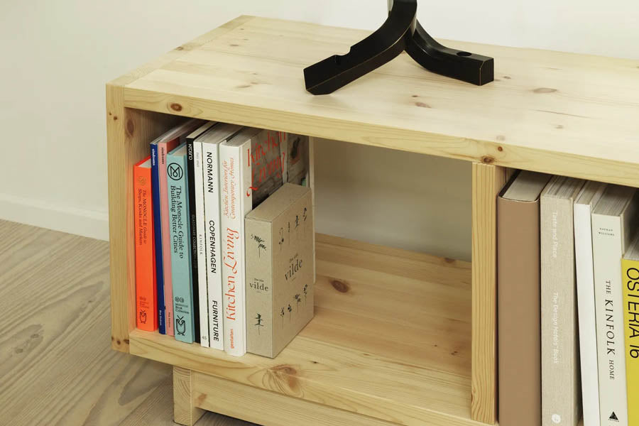 Fyr Bookcase by Normann Copenhagen, showing fyr bookcase in live shot.