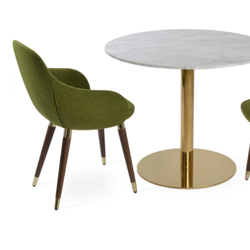 Gazel Wood Arm Chair by SohoConcept, showing gazel wood arm chair with table.