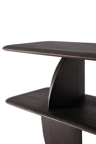Geometric Rack Dark Teak by Ethnicraft, showing closeup view of geometric rack dark teak.