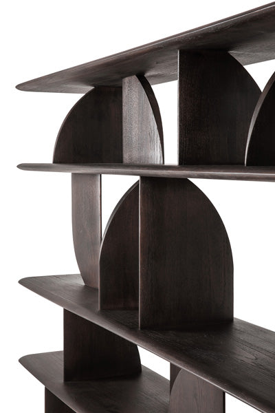 Geometric Rack Dark Teak by Ethnicraft, showing closeup view of geometric rack dark teak.