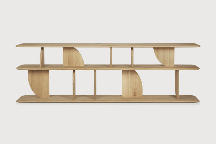 Geometric Sofa Console by Ethnicraft, showing front view of geometric sofa console in studio shot.