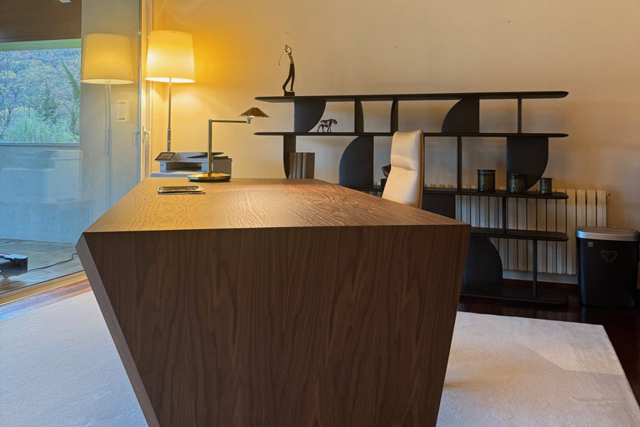 Geometric Sofa Console by Ethnicraft, showing geometric sofa console in live shot.