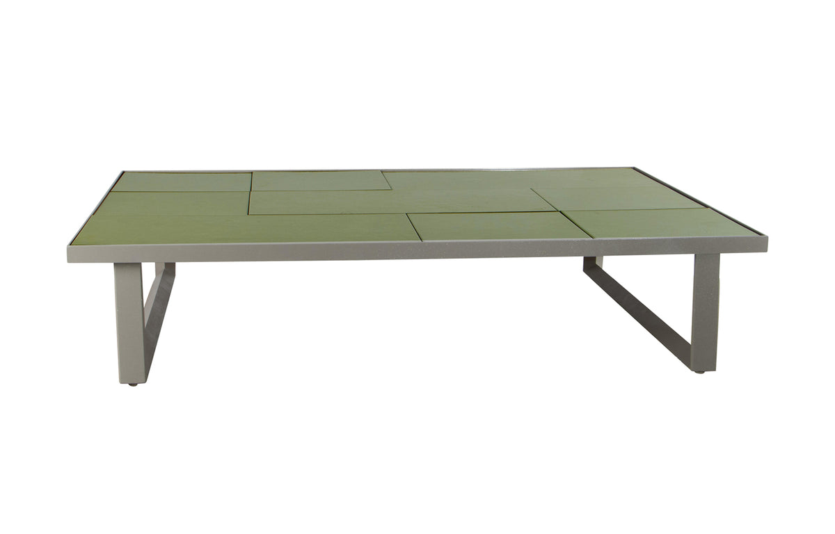 Glaze Coffee Table by Cane-Line - Rectangular, Taupe Aluminum, Green Lava Glazed Stone.