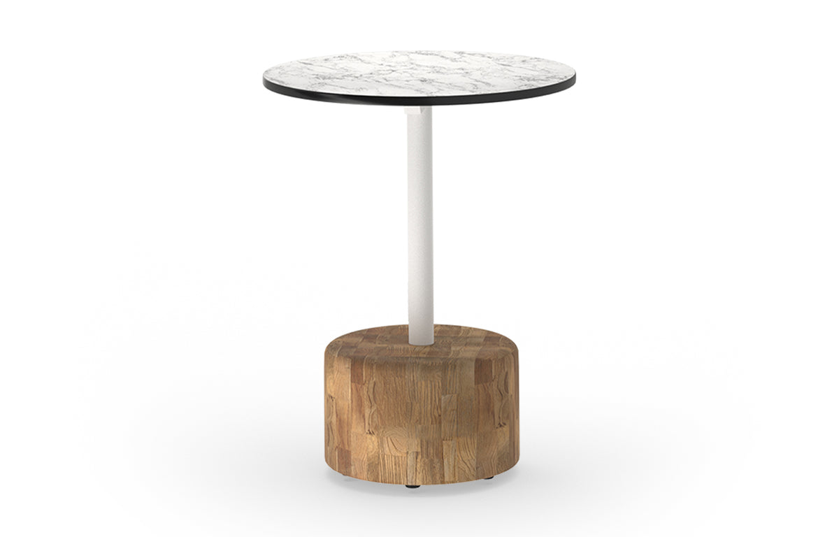 Glyph HPL Low Table by Mamagreen - 16"Dia., Ultra Durable Category M, Carrara White HPL.