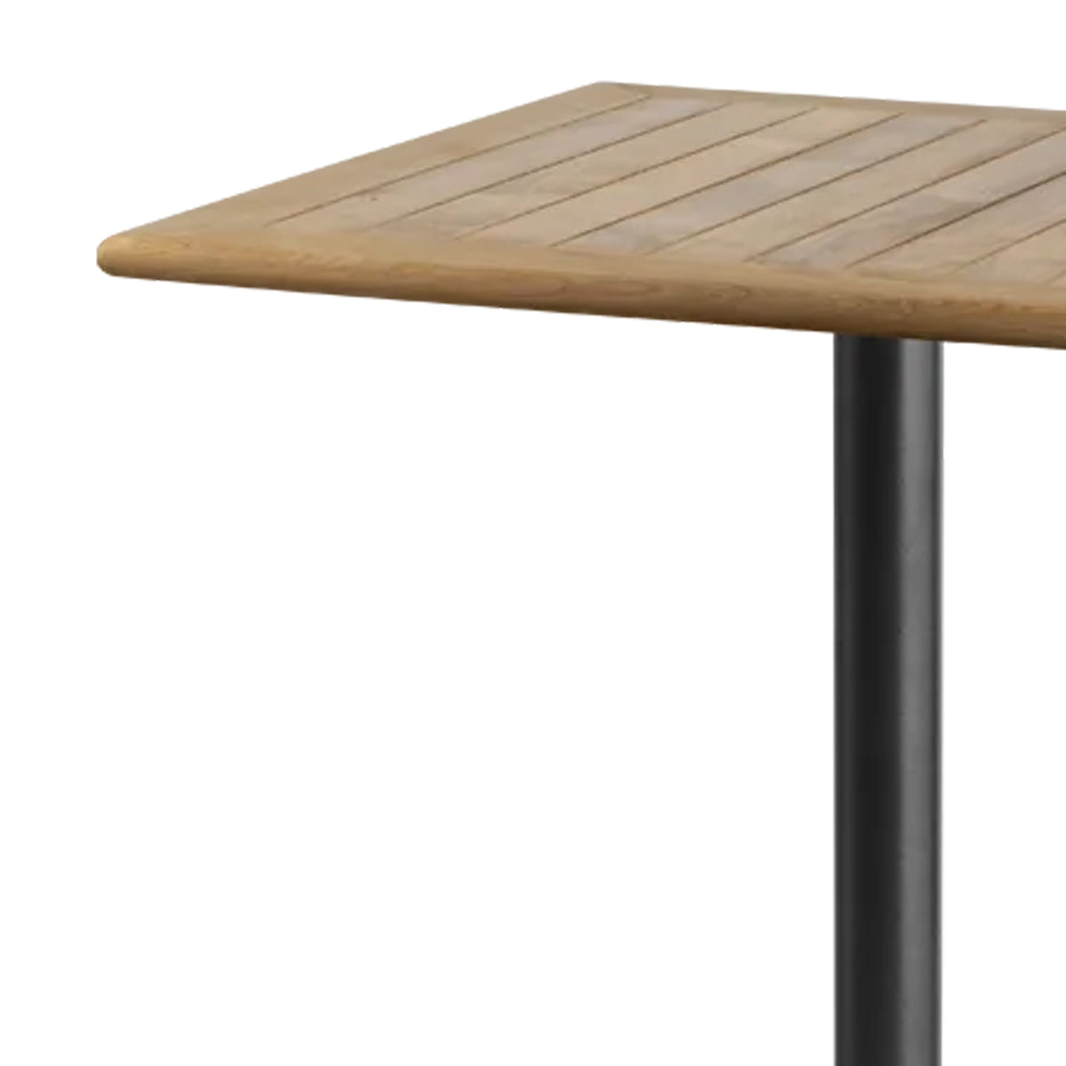 Go Square 28.4" Bar Table by Cane-Line, showing closeup view of go square 28.4" bar table in lava grey aluminum */teak.