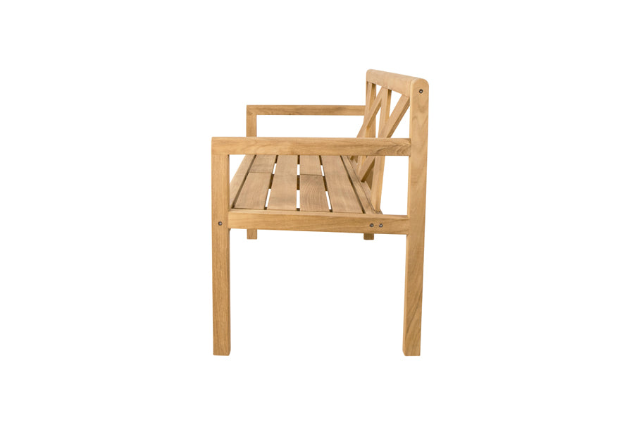 Grace Bench by Cane-Line, showing side view of grace bench in 2-seater/teak.