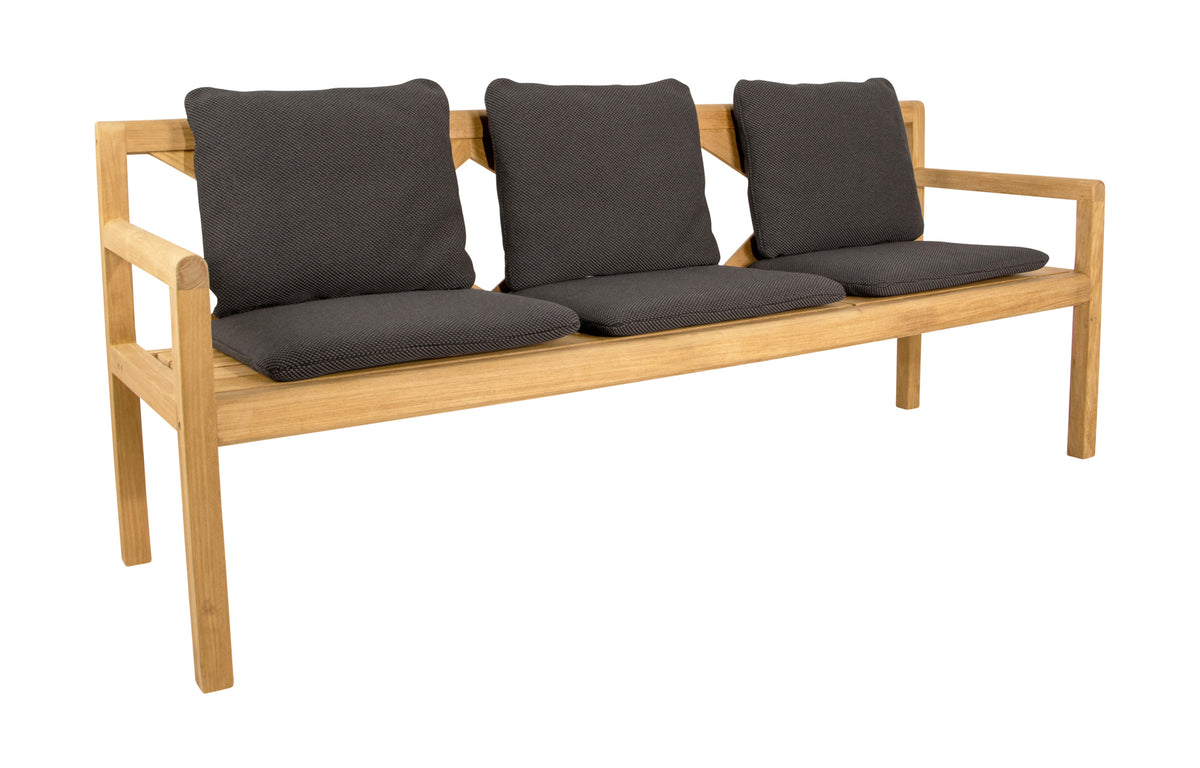 Grace Bench by Cane-Line - 3-Seater, Dark Grey Focus Set/Teak.