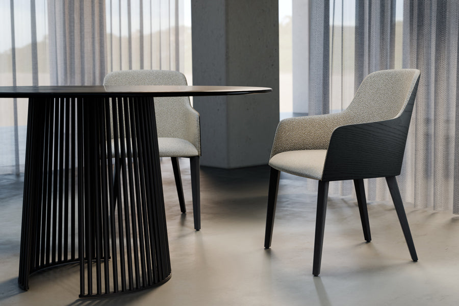 Grace Wood Chair by B&T, showing grace wood chairs in live shot.