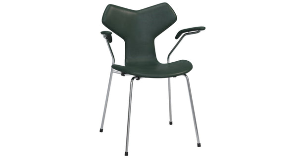 Grand Prix Armrest Chair by Fritz Hansen, showing angle view of grand prix armrest chair.