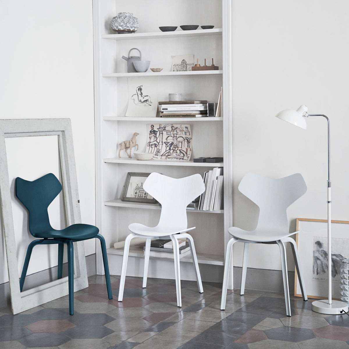 Grand Prix Wooden Legs Chair by Fritz Hansen, showing grand prix wooden legs chairs in live shot.
