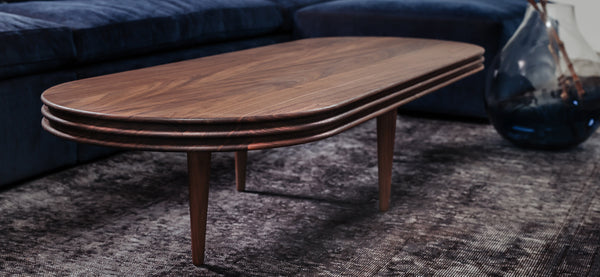 Groove Oval Coffee Table by DK3, showing groove oval coffee table in live shot.