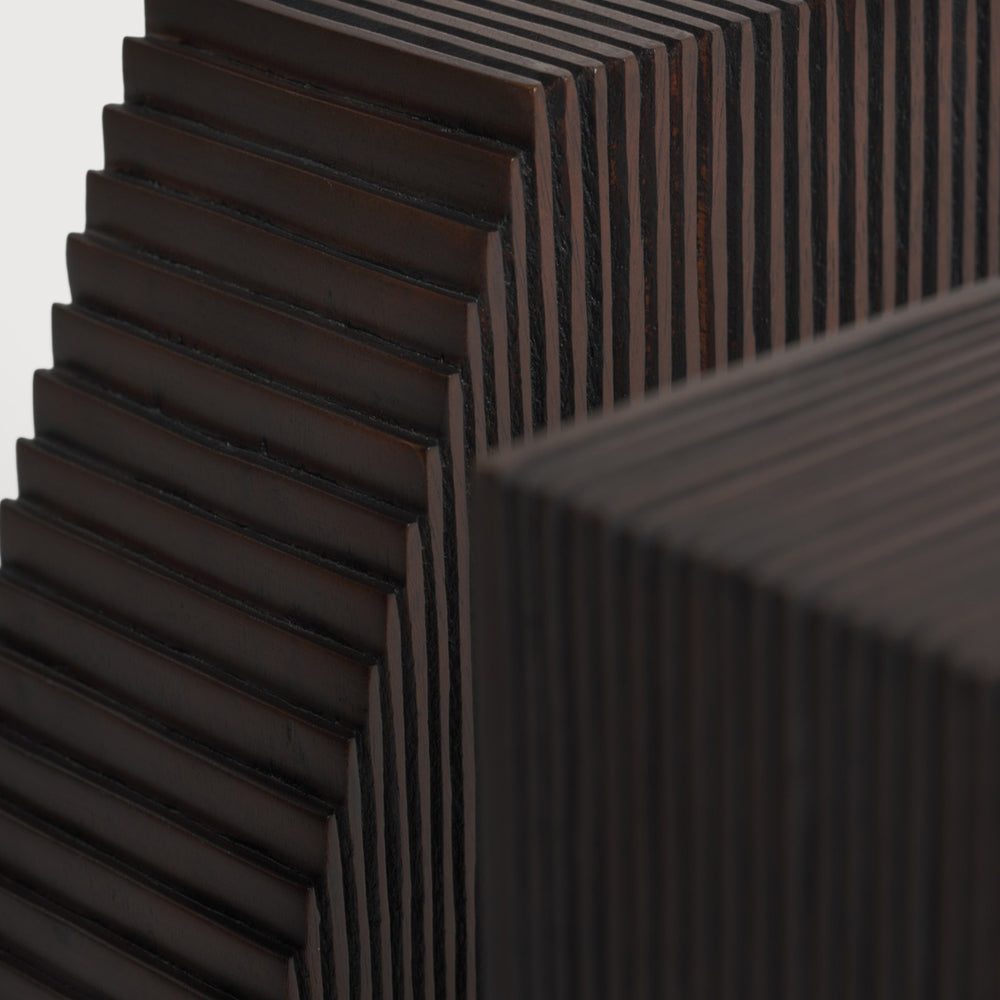 Grooves Book Ends by Ethnicraft, showing closeup view of grooves book ends.