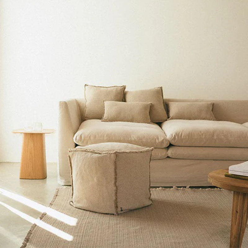 Handloom Cushion by Lorena Canals, showing handloom cushion in live shot.