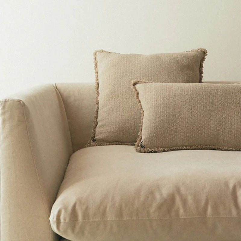 Handloom Cushion by Lorena Canals, showing handloom cushion in live shot.