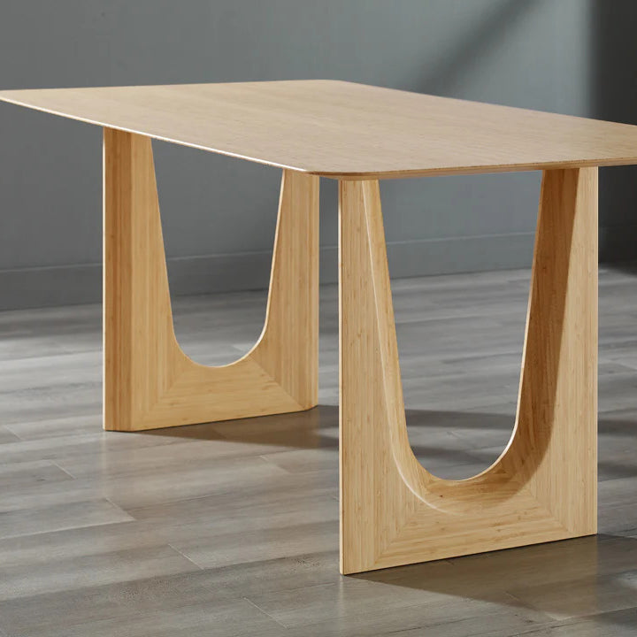 Hanna Dining Table by Greenington, showing closeup view of hanna dining table in live shot.