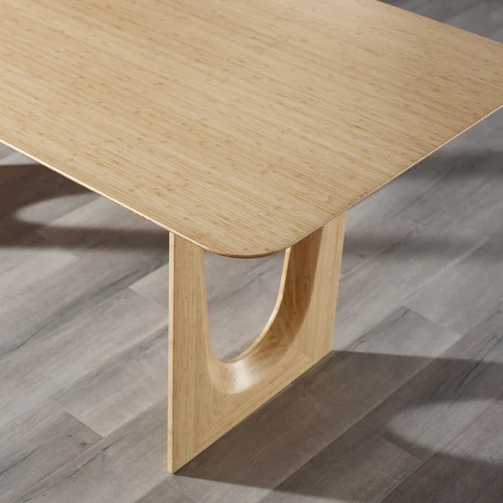 Hanna Dining Table by Greenington, showing closeup view of hanna dining table in live shot.