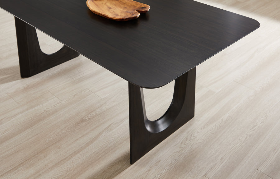 Hanna Dining Table by Greenington, showing closeup view of hanna dining table in live shot.