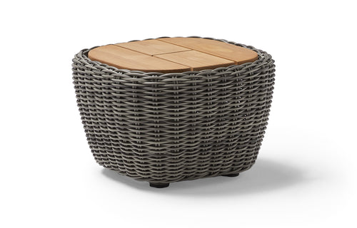 Heritage Woven Side Table by Point - Ash Grey Fiber, Natural Teak
