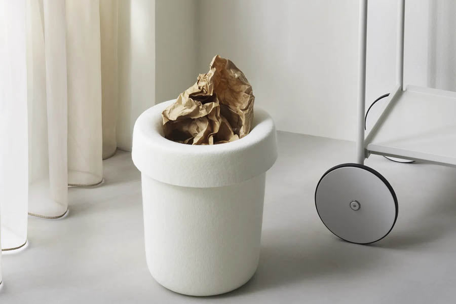 Hide Office Bin by Normann Copenhagen, showing hide office bin in live shot.
