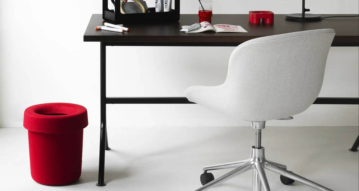 Hide Office Bin by Normann Copenhagen, showing hide office bin in live shot.