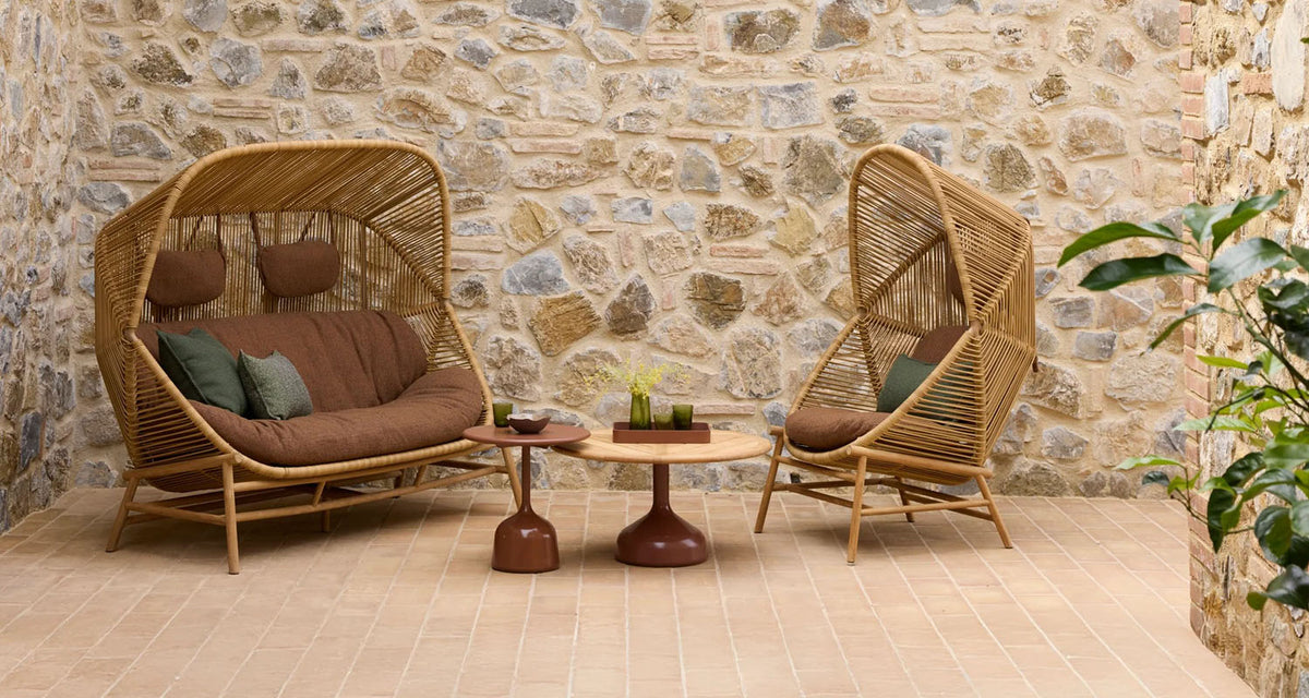 Hive 2-Seater Sofa by Cane-Line, showing hive 2-seater sofa in live shot.