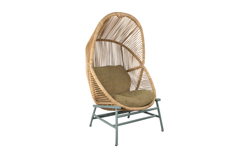 Hive Chair with Base by Cane-Line - Natural Weave *, Dusty Green Aluminum, Turmeric Yellow Rise Seat/Back Set.