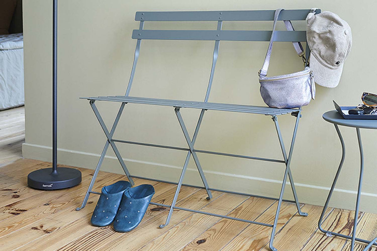 Bistro 2-Seater Bench by Fermob, showing bistro 2-seater bench in live shot.