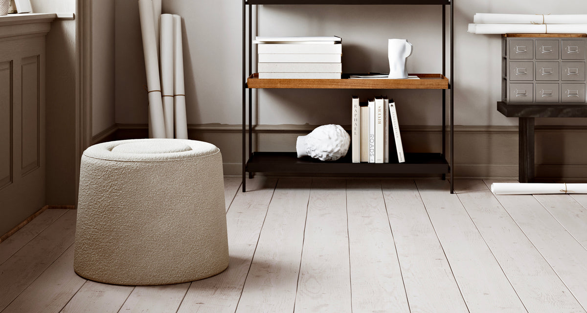 Praline Pouf by Woud, showing praline pouf in live shot.