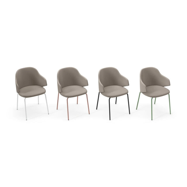 Host Arm Chair by Kollektiff, showing angle view of host arm chairs in 4-legged (guest)/painted steel, category 2.