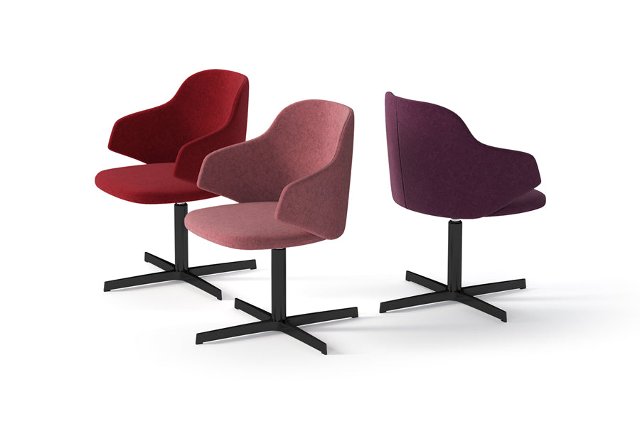 Host Swivel Arm Chair by Kollektiff, showing different angle view of host swivel arm chairs in black aluminum/upholstery group.