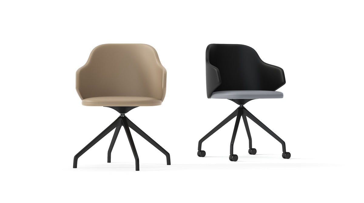 Host Swivel Arm Office Chair by Kollektiff, showing angle view of host swivel arm office chair in 4-star pyramid with castors/category 2.